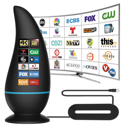 Indoor HDTV Antenna for Smart TVs — Amplified 4K/1080p with 18ft Coax Cable