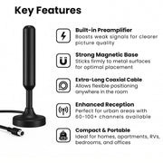 Indoor HDTV Antenna with Amplifier & Magnetic Base