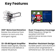Amplified Outdoor HDTV Antenna — 360° Rotating Long-Range UHF/VHF with Remote