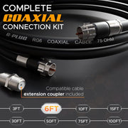 6FT RG6 Coaxial Cable Connectors Set - High-Speed Internet, Broadband and Digital TV Aerial, Satellite Sky Cable Extension - Weather-Sealed Double Rubber O-Ring and Compression Connectors Black